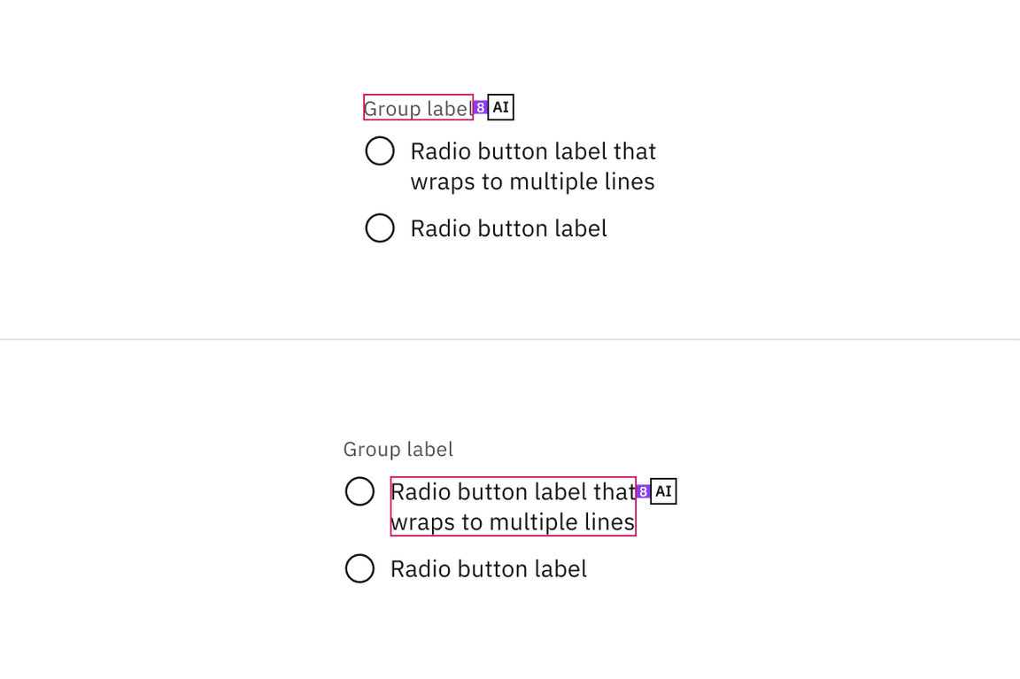 Structure and spacing measurements for radio button with AI presence